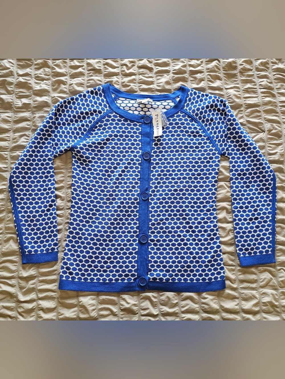 Nwt Womens M Pendleton Polka Dot Dots Reversible Button Up Cardigain New Blue cl